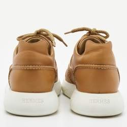 Hermes Tan Leather Low Top Sneakers Size 40