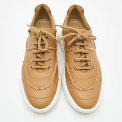 Hermes Tan Leather Low Top Sneakers Size 40