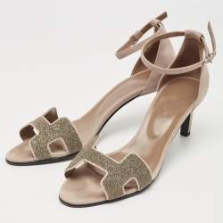 Hermes Two Tone Crystal Powder and Suede Premiere Sandals Size 40