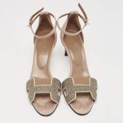 Hermes Two Tone Crystal Powder and Suede Premiere Sandals Size 40