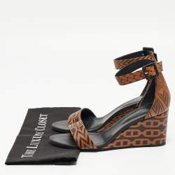 Hermes Black/Brown Printed Leather Acapulco Wedge Sandals Size 40
