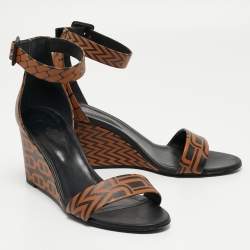 Hermes Black/Brown Printed Leather Acapulco Wedge Sandals Size 40