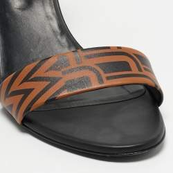 Hermes Black/Brown Printed Leather Acapulco Wedge Sandals Size 40