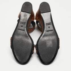 Hermes Black/Brown Printed Leather Acapulco Wedge Sandals Size 40