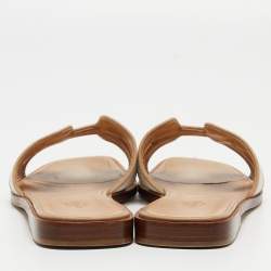 Pre Owned Hermes Two Tone Canvas Oran Flat Slides Size 37.5