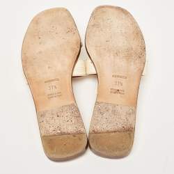 Hermes Cream Leather Oran Flat Slides Size 37.5