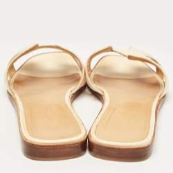 Hermes Cream Leather Oran Flat Slides Size 37.5