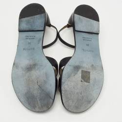 مملوكة مسبقًا Hermes Black Leather Santorini Flat Sandals Size 38
