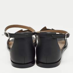 مملوكة مسبقًا Hermes Black Leather Santorini Flat Sandals Size 38