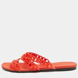 Hermes Orange Rubber Chaine D'ancre Flat Slides Size 41