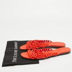 Hermes Orange Rubber Chaine D'ancre Flat Slides Size 41