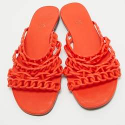 Hermes Orange Rubber Chaine D'ancre Flat Slides Size 41