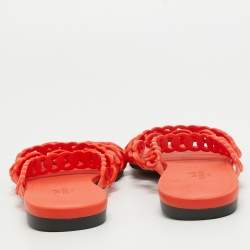 Hermes Orange Rubber Chaine D'ancre Flat Slides Size 41