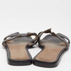 Hermes Black Leather Oran Flat Slides Size 40.5 