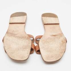Pre Owned Hermes Brown Leather Oran Flat Slides Size 40  