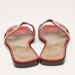 مملوكة مسبقًا Hermes Red  Croc Embossed Oran Flat Size Size 39  