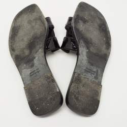 Hermes Black Ostrich Oran Slide Flats Size 39