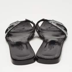 Hermes Black Ostrich Oran Slide Flats Size 39