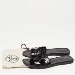 Hermes Black Ostrich Oran Slide Flats Size 39