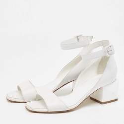 Hermes White Leather Ankle Strap Sandals Size 36.5
