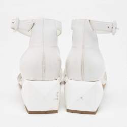 Hermes White Leather Ankle Strap Sandals Size 36.5