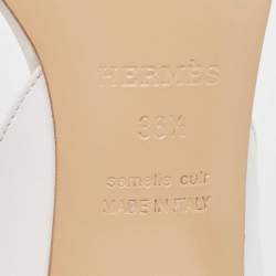 Hermes White Leather Ankle Strap Sandals Size 36.5