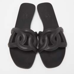 Hermes Black Rubber Aloha Flat Slides Size 40