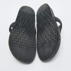 Pre Owned Hermes Black Leather Empire Thong Slides Size 37