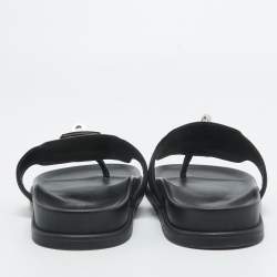 Pre Owned Hermes Black Leather Empire Thong Slides Size 37