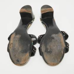 Pre Owned Hermes Black Suede Studded Oasis Slide Sandals Size 40