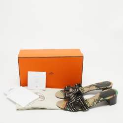 Pre Owned Hermes Black Suede Studded Oasis Slide Sandals Size 40