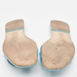 Pre Owned Hermes Blue Leather Oran Flat Slides Size 39.5
