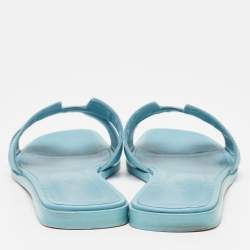 Pre Owned Hermes Blue Leather Oran Flat Slides Size 39.5