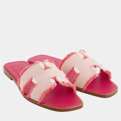 Hermes Framboise Canvas Oran Sandal Size EU 37.5