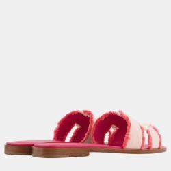 Hermes Framboise Canvas Oran Sandal Size EU 37.5
