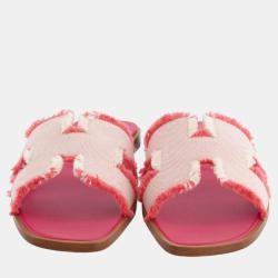 Hermes Framboise Canvas Oran Sandal Size EU 37.5