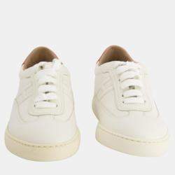 Hermes White and Orange Calfskin Leather Quicker Trainers Size EU 36