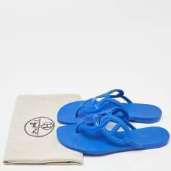 Hermes Blue Rubber Egerie Thong Flat Slides Size 37