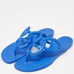Hermes Blue Rubber Egerie Thong Flat Slides Size 37