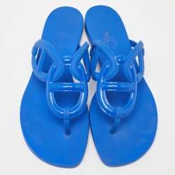 Hermes Blue Rubber Egerie Thong Flat Slides Size 37