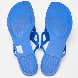 Hermes Blue Rubber Egerie Thong Flat Slides Size 37
