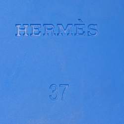 Hermes Blue Rubber Egerie Thong Flat Slides Size 37