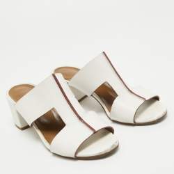 Hermes White Leather  Ostia Sandals Size 36.5
