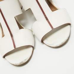 Hermes White Leather  Ostia Sandals Size 36.5