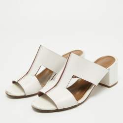 Hermes White Leather  Ostia Sandals Size 36.5