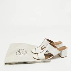 Hermes White Leather  Ostia Sandals Size 36.5