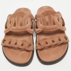 Hermes Brown Suede Extra Slides Size 37