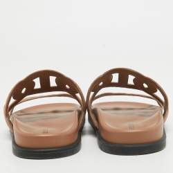 Hermes Brown Suede Extra Slides Size 37