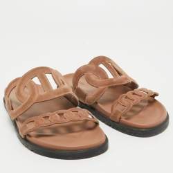 Hermes Brown Suede Extra Slides Size 37
