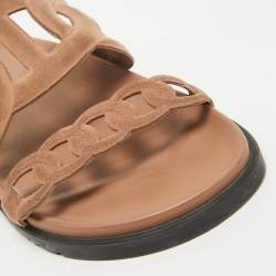Hermes Brown Suede Extra Slides Size 37